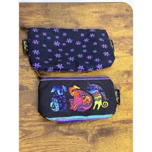 Laurel Burch Colorful 3 Dog Stars Canvas Zip Up Pouches Set Of 2 Cosmetic Bags
